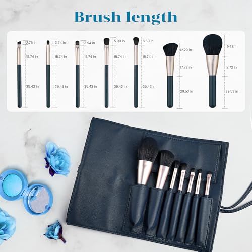 Dark Green 7-Piece Professional Makeup Brush Set with Pouch