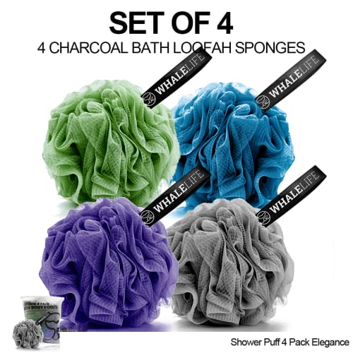 Loofah Sponge Set of 4 - Fast Dry Bath Scrubbers for Sensitive Skin
