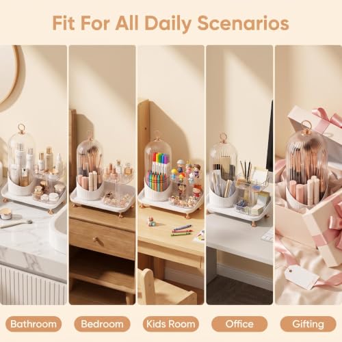 360° Rotating Makeup Brush Organizer with Lid – Acrylic Storage with 2 Trays