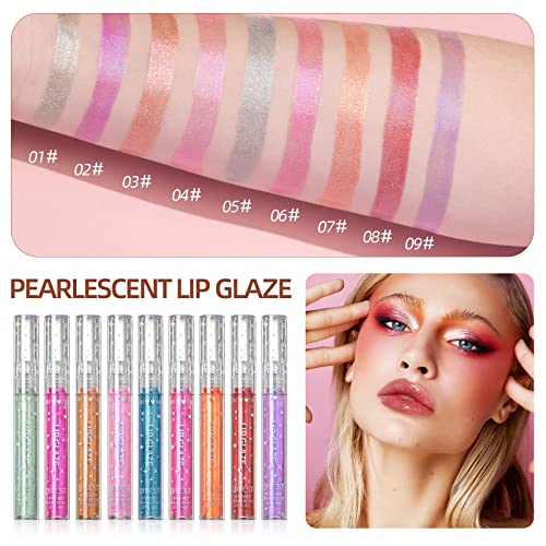 Aseawave 9-Color Shimmery Lip Gloss Set – Long-Lasting Moisturizing Gloss