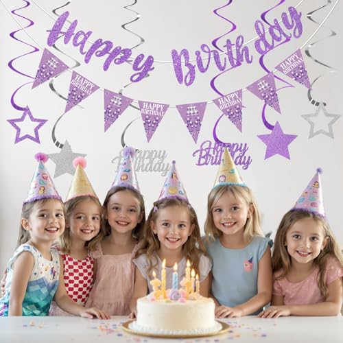 Purple Silver Birthday Decorations Kit for Girls & Women