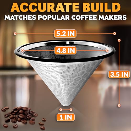 Reusable Stainless Steel Coffee Filter for Pour Over - Fits Hario V60 & Chemex