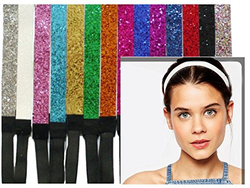 Kenz Laurenz Red Glitter Headbands - 12 Pack Sparkly Elastic Hair Bands