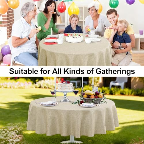 JIUZHEN 60 Inch Round Faux Linen Tablecloth - Stain & Wrinkle Resistant for Dining & Camping