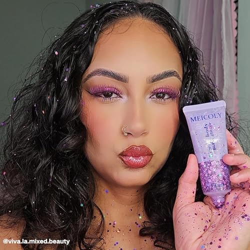 MEICOLY Light Purple Face & Body Glitter - Holographic Mermaid Sequins for Festivals & Halloween