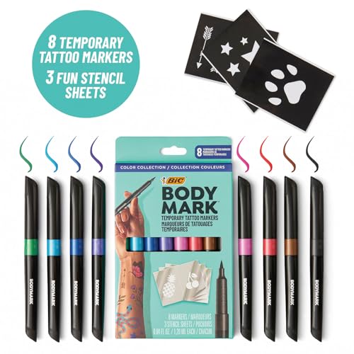 BODYMARK Temporary Tattoo Markers - 8-Count Skin-Safe Color Set