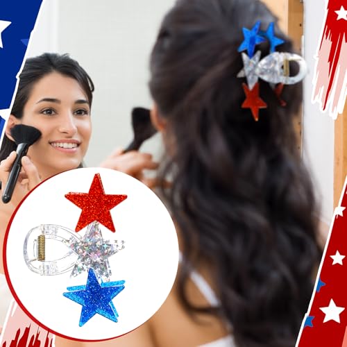Patriotic Hair Claw Clips Set - 3 Glittery Red White Blue Hair Accessories for Independence Day