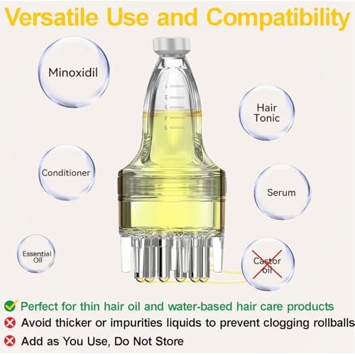Minoxidil Applicator - Hair Oil Applicator - Oil Dispenser for Hair - Scalp Applicator Tool - Fast Efficient Delivery to Hair Roots & Messy-Free & Waste-Free - Compact Applicator Bottle for Minoxidil