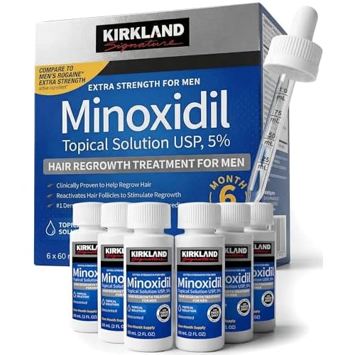 Kirkland Minoxidil for Men Liquid, Extra Strength Hair Regrowth Treatment 5%, 6 Months Supply - Upgraded Dropper Applicator and Bonus Free Guide Included