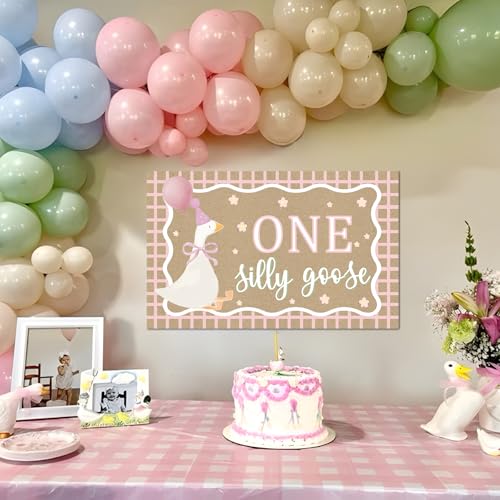 One Silly Goose Birthday Backdrop - Pink First Birthday Decor