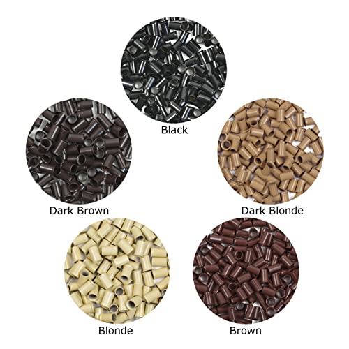 YTBYT 500 Black Micro Rings for Hair Extensions, Copper Beads 3.4mm