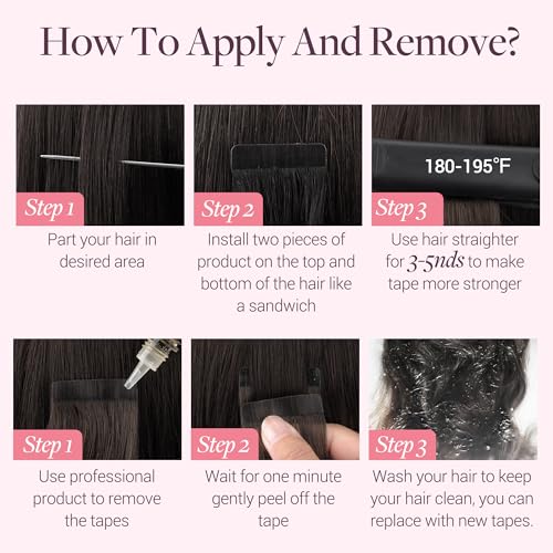 GOO GOO Tape in Hair Extensions Human Hair, 2 Dark Brown, 20inch 50g 20pcs, Skin Weft Seamless Invisible, Silky Straight with Thick Ends, Remy Human Hair