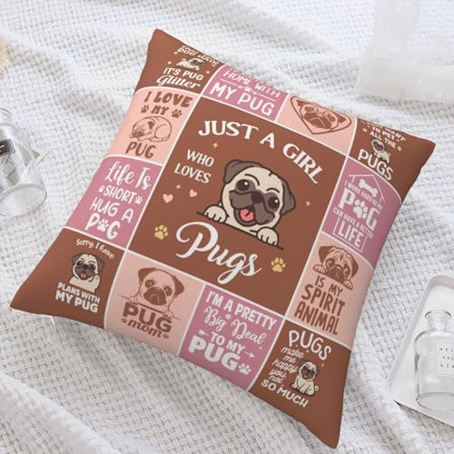 Funny Pug Pillowcase Gift for Pug Lovers - 18x18 Decorative Cover