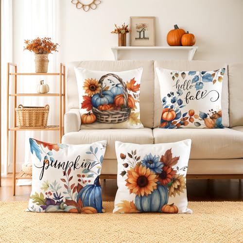 Velvet Fall Pillow Covers Set of 4 | Autumn Pumpkin Decor 18x18