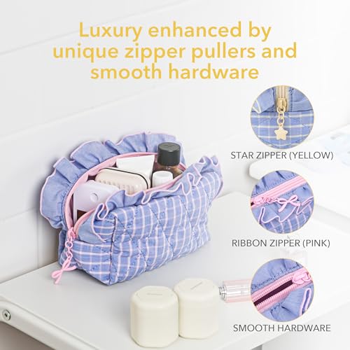 Sylune Frillie Quilted Ruffle Makeup Bag – Cute Travel Cosmetic Organizer