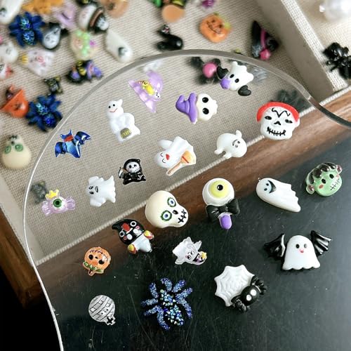 60Pcs Halloween Nail Charms - Cute Ghost & Pumpkin 3D Gems