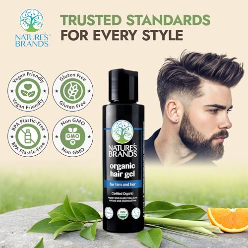 Nature's Brands Organic Hair Gel - 4 Fl Oz, No Synthetic Chemicals, Vegan & USDA Certified Organic