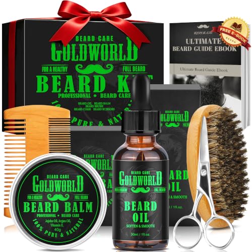 Men's Beard Care Kit with Oil, Balm, Comb, Scissors & E-Book