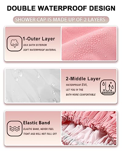 YIZIJIZI Double Layer Waterproof Shower Cap for Women - Extra Large