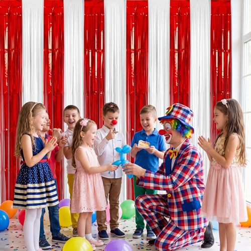 Zhanmai Red and White Foil Fringe Curtains - 2 Pack 3.28x8.2 ft Tinsel Backdrop for Parties