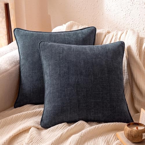 Amazon Basics Faux Linen Throw Pillow Covers, 18"x18", Navy Blue, Set of 2