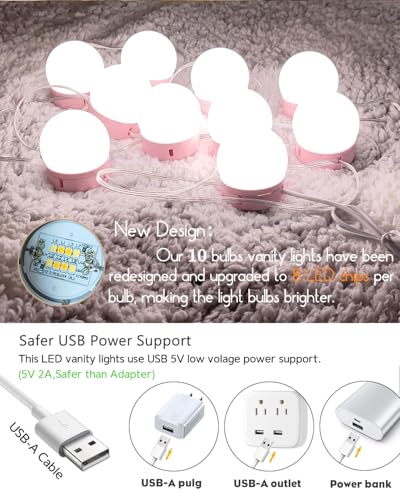 Hollywood-Style LED Vanity Lights for Makeup - Adjustable Brightness & Colors, Pink