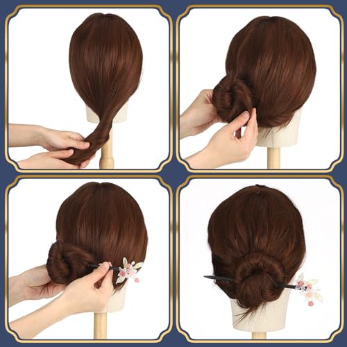 Willbond Delicate Style 2 Pcs Chinese Japanese Wooden Hair Sticks with Beads