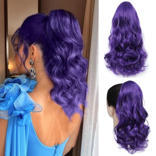 16 Inch Purple Wavy Curly Drawstring Ponytail Extension for Women