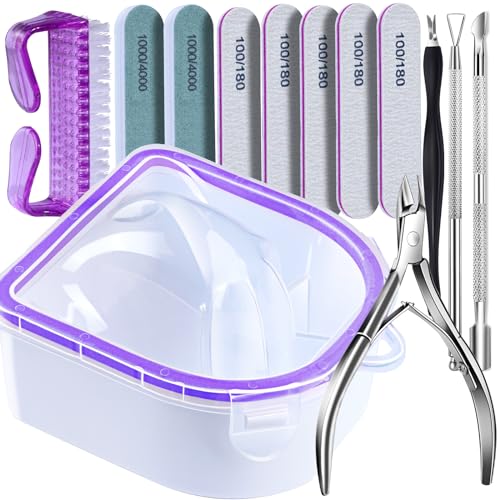 Fandamei Nail Soaking Bowl Purple - Gel Remover & Cuticle Kit with Files & Tools
