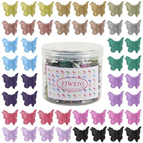 50 Pcs Pastel Butterfly Hair Clips for Girls & Women - Mini Claw Hair Accessories with Box Pack - Tiweio 14 Metallic Colors
