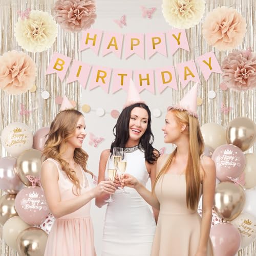 Boho Pink Birthday Decorations Kit with Balloons & Banners