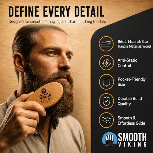 Beard Grooming Set with Boar Bristle Brush & Mustache Tool