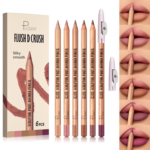 Pudaier Lip Liner Pencil Set - 6 Colors Waterproof & Precise for Defined Lips