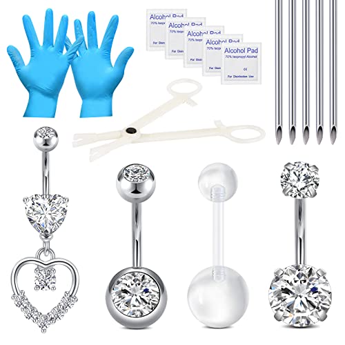 Professional Belly Button Piercing Kit - 14G Stainless Steel Body Jewelry