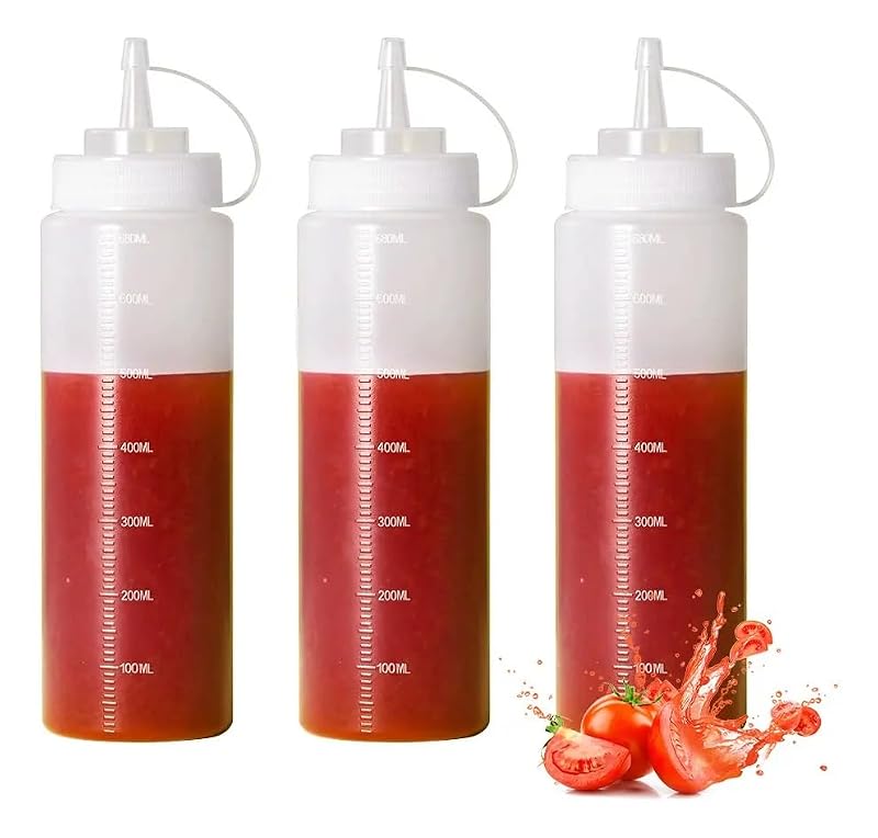 24 oz Plastic Squeeze Condiment Bottles - 3 Pack with Caps
