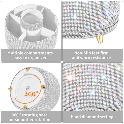 Bling Diamond Makeup Brush Holder - 360° Rotating Organizer in Diamond White
