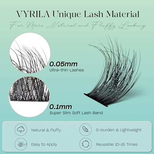 VYRILA 0.05mm Ultra-Fine Silk PBT Lash Clusters D Curl 8-16mm Mix - Lushy D