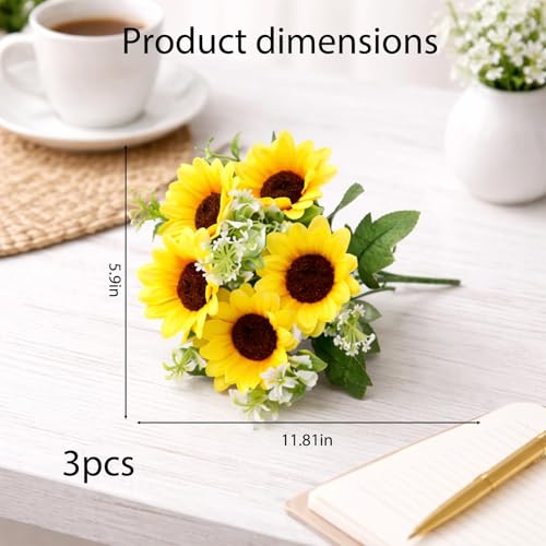 12-Inch Artificial Sunflower Bouquets - Set of 3 Realistic Flowers