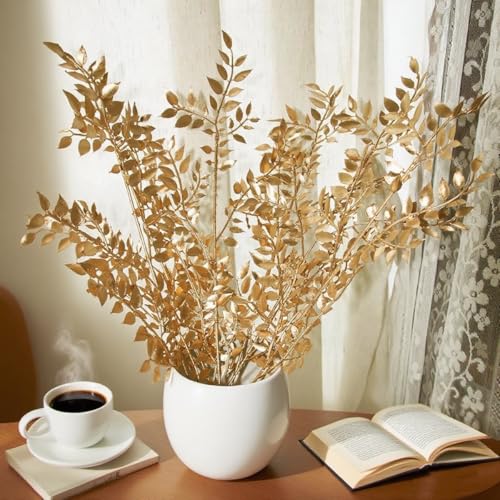 6 Pack Gold Faux Leaves for Christmas Decor & Wedding Bouquets