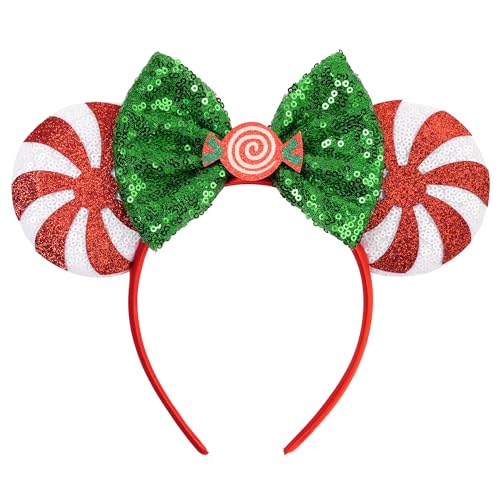 Zhezesmila Red Candy Christmas Headband Mouse Ears - Holiday Party Hat