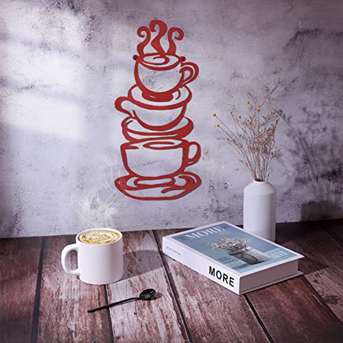 Lynicon Red Coffee Cup Metal Wall Art for Kitchen Decor