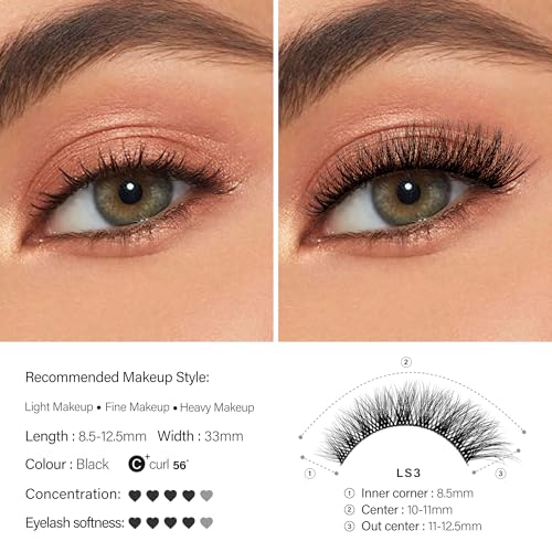 3D Fluffy Cat Eye False Lashes - LS3 Kit with Clear Band & Glue
