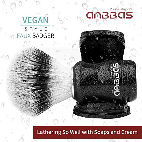 Anbbas 2-in-1 Shaving Brush & Stand (Resin) Vegan Faux Badger Hair Lather Tool