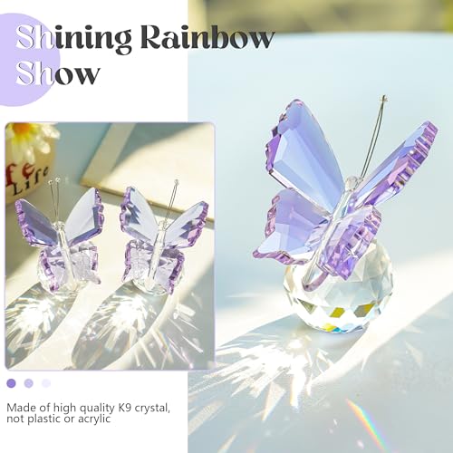 KANPURA Crystal Butterfly Figurines - 2 Pcs Purple Glass Statues
