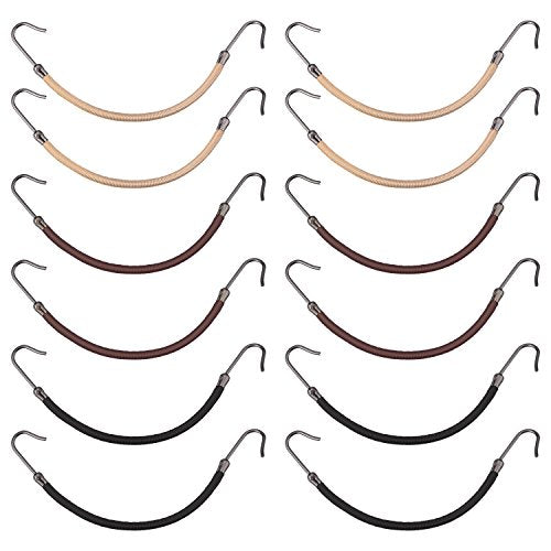 Hotop 15 Pcs Elastic Ponytail Hook Hair Ties for Thick Curly Long Hair - Black, Brown, Apricot