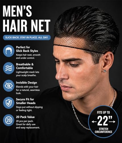 Smilco 20-Pack Black Hair Nets for Men, Low-Profile & Secure Fit - Short & Medium Hair