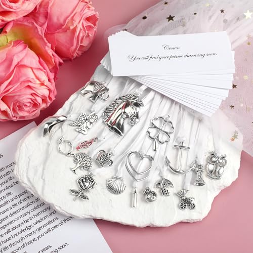 20 Pcs Wedding Cake Pull Charms Set with Blessing Cards