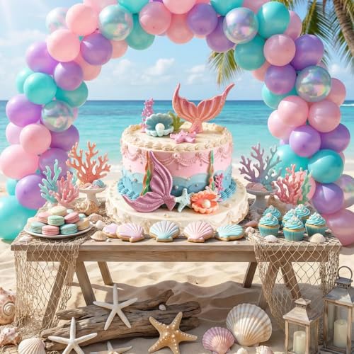 Mermaid Cake Toppers Set - 21 Piece Ocean Party Decorations