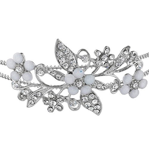 Silver Tone Crystal Rhinestone Floral Coil Headband by LUX ACCESSORIES