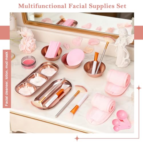 Rose Gold Facial Supplies Set with Mixing Bowls & Brushes